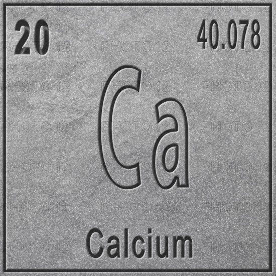 Calcium chemical element, Sign with atomic number and atomic weight, Periodic Table Element, silver background