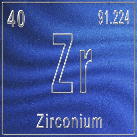 Zirconium chemical element, Sign with atomic number and atomic weight, Periodic Table Element
