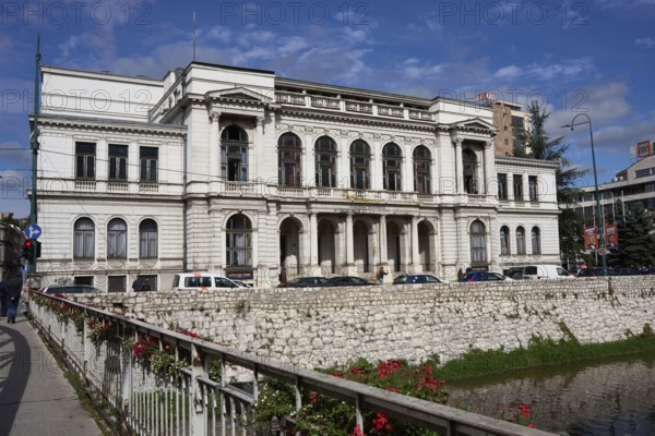 National Theatre Sarajevo, south side, in front the river Miljacka, city centre, Sarajevo, Bosnia and Herzegovina, Europe