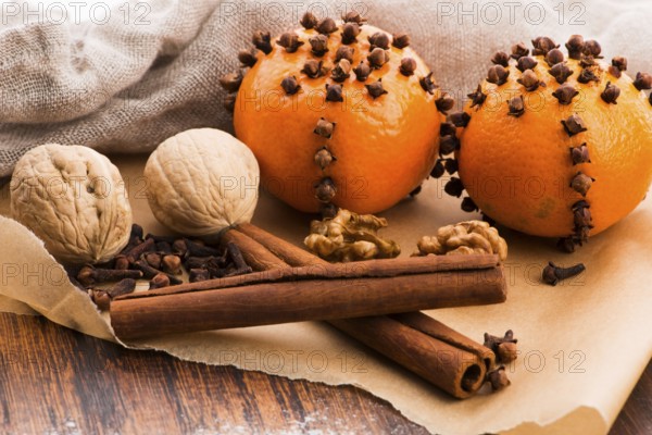 Christmas decoration orange fruit herbs baking bakery