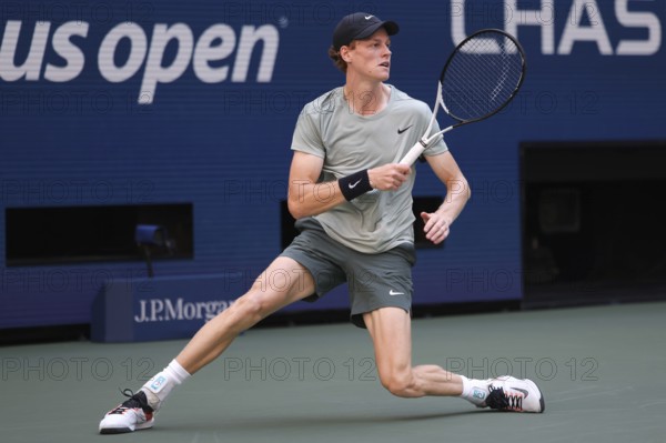 Tennis player Jannik Sinner of Italy in action at the US Open 2024 Championships, Billie Jean King Tennis Center, Queens, New York, USA, North America