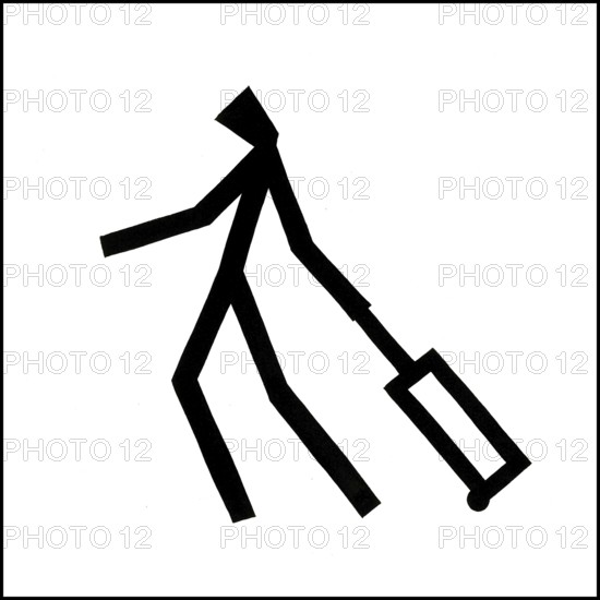 Illustration line drawing pulling luggage, india, asia