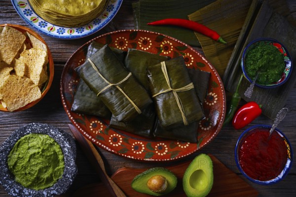 Tamale Mexican food recipe with banana leaves steamed