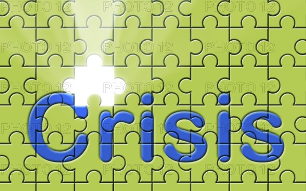 Crisis text written on a puzzle background with missing piece