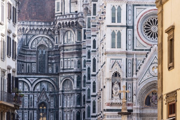 Neo-gothic facade of the renaissance cathedral Santa Maria del Fiore in Florence, Italy, Europe