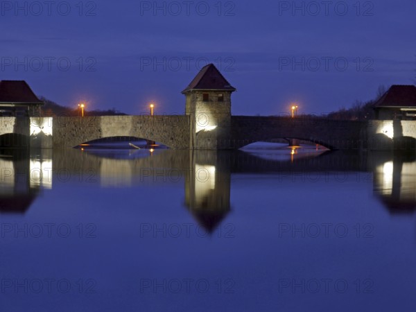 Leipzig's Palmengarten weir in the blue hour. Saxony, Germany, Europe