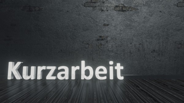 Text short-time work in german language on a black floor 3d illustration