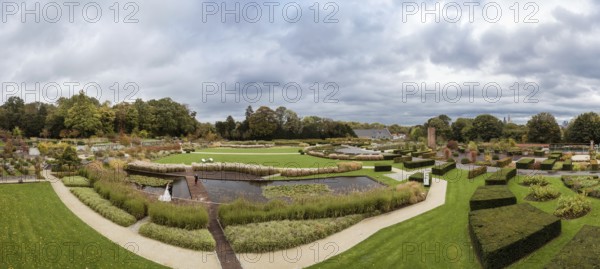 Laeken, Brussels, Belgium, 11 14 2018: Panoramic view over the Stuyvenbergh city park during autumn, Europe