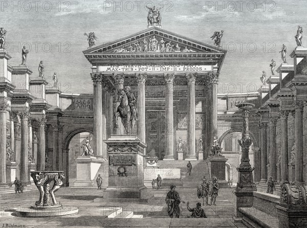 Reconstruction of the Temple of Minerva, Forum of Nerva, ancient Rome