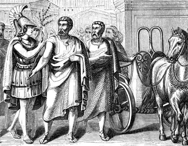 The returning of Cimon or Kimon, c.?510-450 BC, an Athenian statesman and general in Ancient Greece