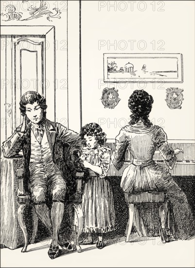 Charlotte playing piano, with Werther, The Sorrows of Young Werter, a novel by Johann Wolfgang von Goethe