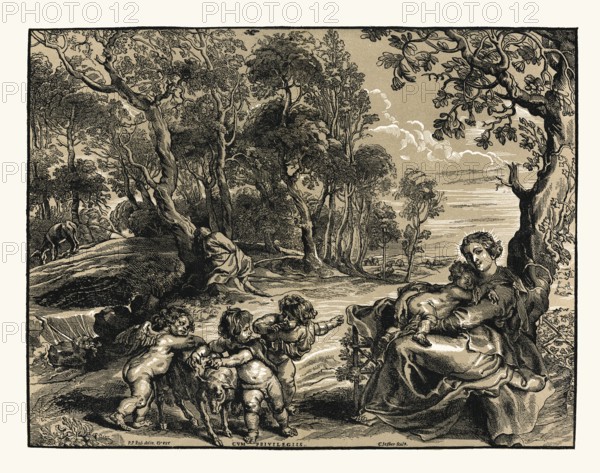 Rest on the flight to Egypt, Christoffel Jegher after Rubens, 17th century, digitally restored