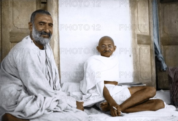 Mahatma Gandhi talking to Khan Abdul Ghaffar Khan visit Utmanzai, Pakistan, October 1938, Asia