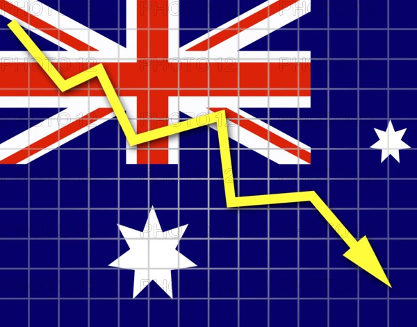 The Australian flag and arrow graph going down