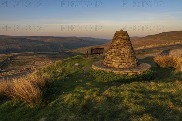 A bench with a view, seen at the Buttertubs Pass (Cliff Gate Rd) near Thwaite, North Yorkshire, England, UK