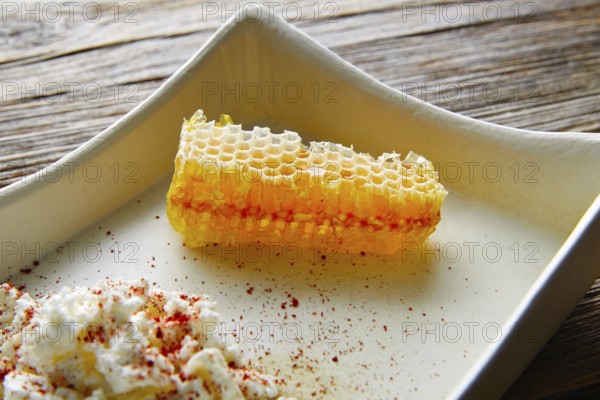 Cottage cheese curd with Honey honeycomb dessert