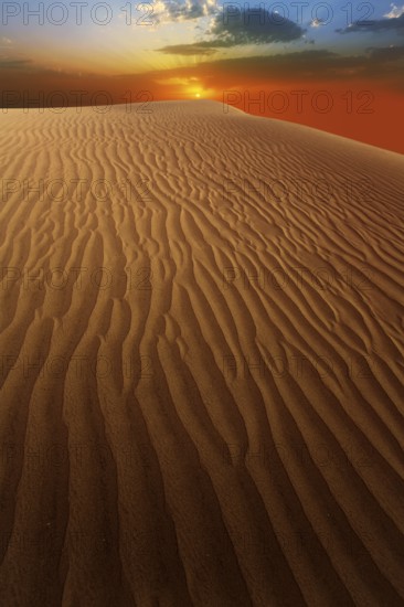 Desert sand dunes in Maspalomas sunset Gran Canaria at Canary islands