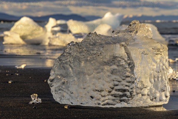 Evening at Diamond beach, Jökulsarln, south coast, Iceland, Europe