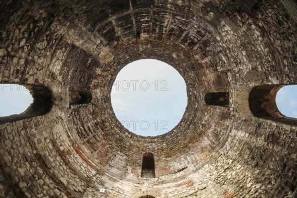 View up on a giant cupola of the Diocletian palace in Split, Croatia, Europe