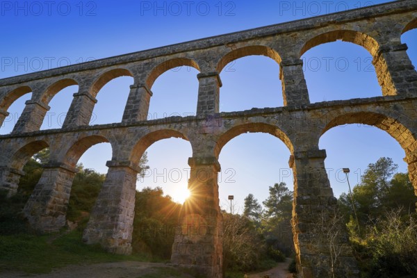 Aqueduct Les Ferreres o Pont del Diable in Tarragona of Catalonia Roman