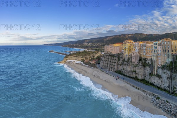Tropea, Italy, 16 December, 2023: view of Rotonda Beach and the colourful old town of Tropea in Calabria, Europe