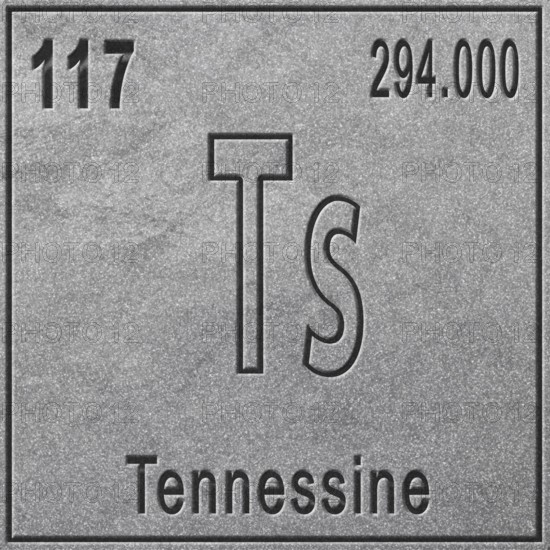 Tennessine chemical element, Sign with atomic number and atomic weight, Periodic Table Element, silver background