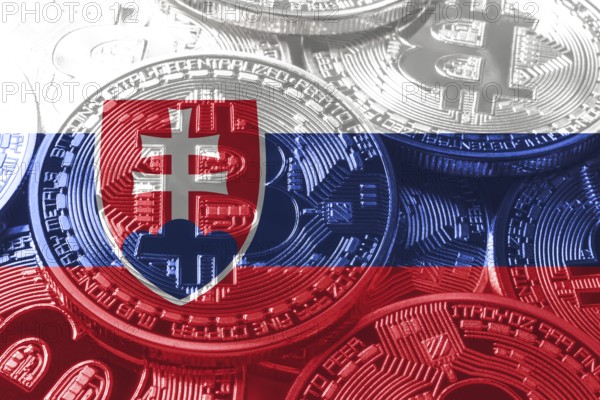 Slovakia bitcoin flag, national flag cryptocurrency concept black background