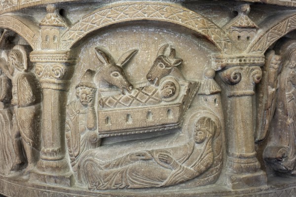 Freckenhorst, Collegiate Church of St Boniface, Romanesque baptismal font, 1st half of the 12th century, Nativity of Christ