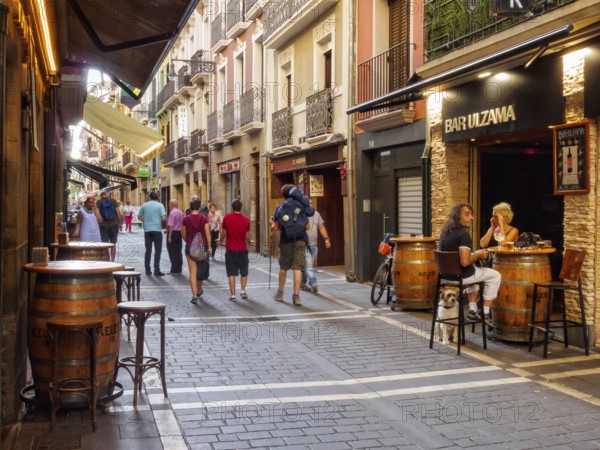 There are countless pubs, bars, taverns and restaurants in St Nicholas Street (Calle San Nicolas), Pamplona, Navarre, Spain, Europe