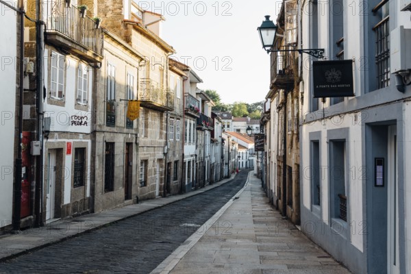 Santiago de Compostela, Spain, July 18, 2020: Street in historical centre of Santiago de Compostela, Europe