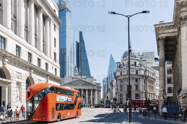 London, UK, May 14, 2019: Cityscape of the financial district near the Bank of England a sunny day