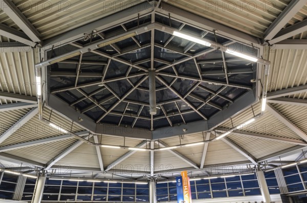 Athens Old Town, Attica, Greece, 12 28 2019 Contemporary glass and steel ceiling of the Athens Airport transportation hub, Europe