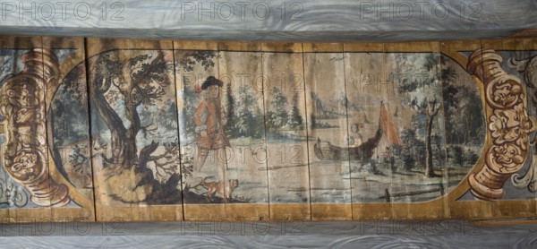 Ceiling painting of a 17th century love story as a comic strip, St., Sankt, Saint