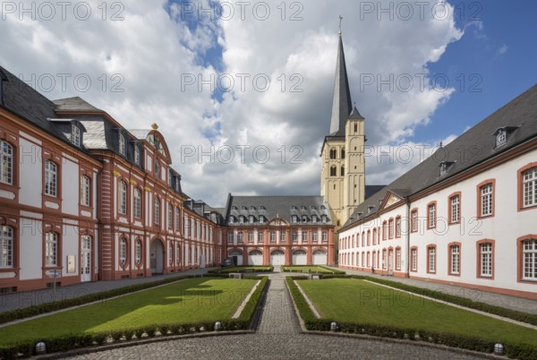 Brauweiler near Pulheim, abbey church of St Nicholas, prelature courtyard, view from the south to the western part of the church