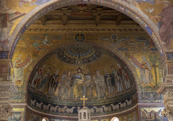 Rome, Roma, Santa Maria in Trastevere, mosaics in the apse, 12th century, Christ with Mary and saints