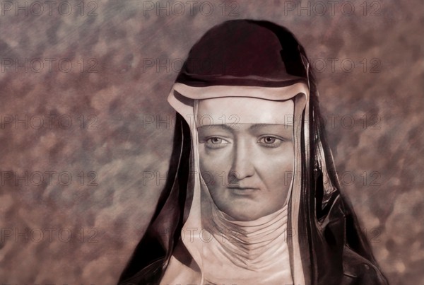 Figure of Hildegard of Bingen, Sibyl of the Rhine, 1098 – 1179, German Benedictine abbess and polymath, digitally edited