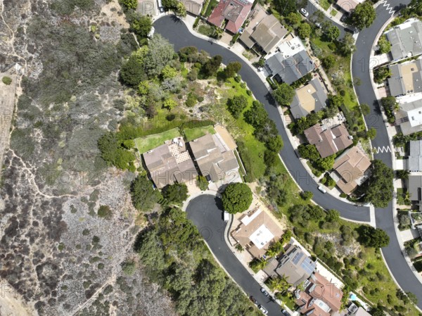 Aerial view over La Jolla Hills with big villas, San Diego, California, USA, North America