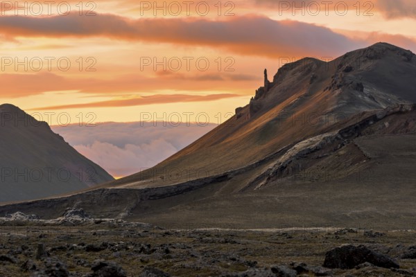 Evening mood in the highlands of Iceland, taken near the highland valley Landmannalaugar in Suðurland, Iceland, Europe