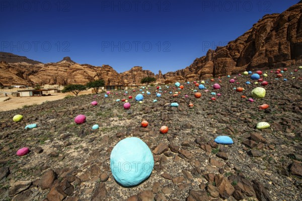 Desert X art project, Mohammed Ahmed Ibrahim - falling stones garden, Eco Luxury Hotel Our Habitas, Al Ula, Saudi Arabia, Asia