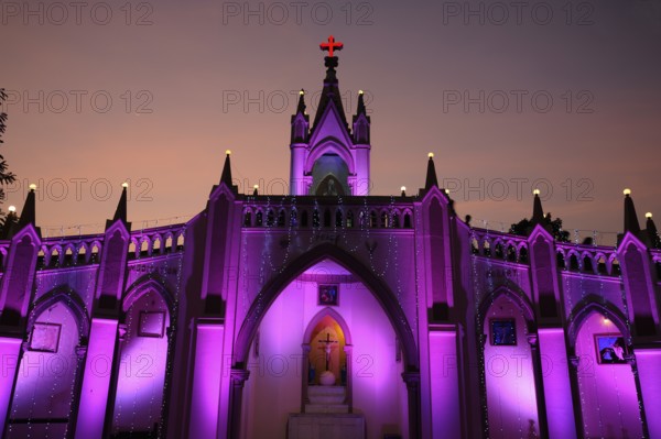 Illuminated Mount Mary church, christmas festival, bandra, mumbai, maharashtra, India, Asia
