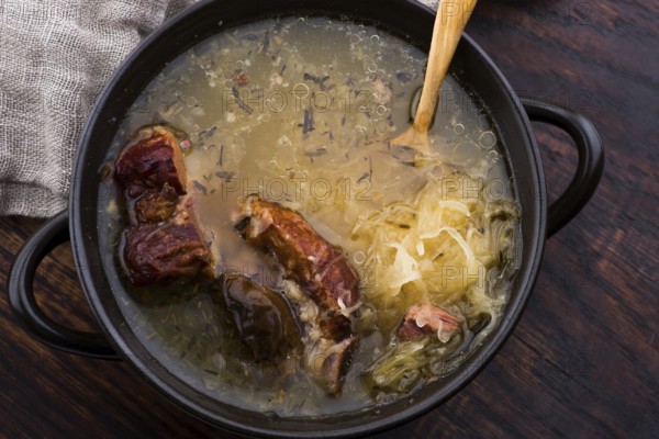 Cabbage soup with meat. Farm-style