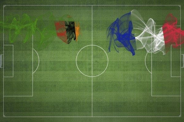 Zambia vs France Soccer Match, national colors, national flags, soccer field, football game, Competition concept, Copy space