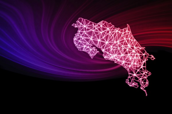 Map of Costa Rica, Polygonal mesh line map, modern map
