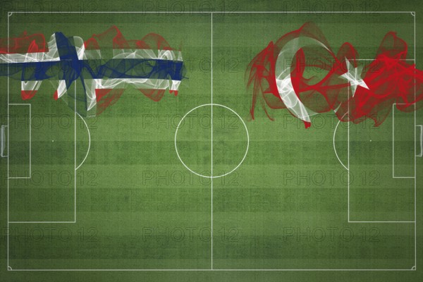 Norway vs Turkey Soccer Match, national colors, national flags, soccer field, football game, Competition concept, Copy space