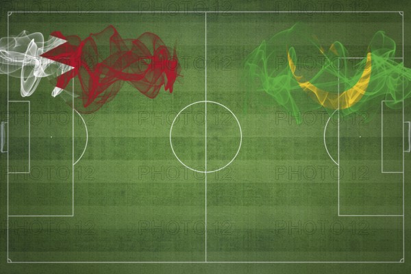Bahrain vs Mauritania Soccer Match, national colors, national flags, soccer field, football game, Competition concept, Copy space