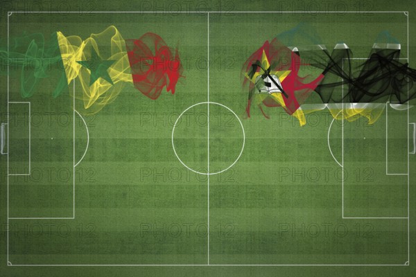 Senegal vs Mozambique Soccer Match, national colors, national flags, soccer field, football game, Competition concept, Copy space