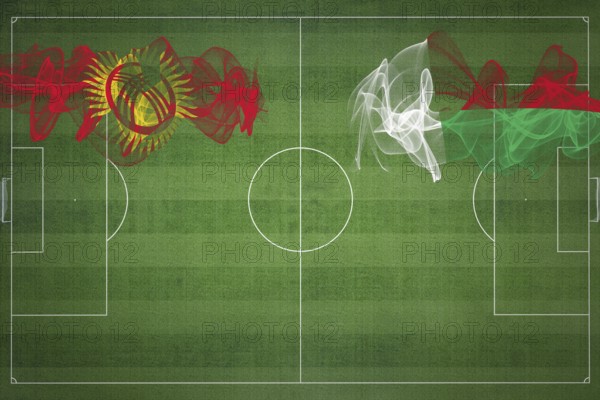 Kyrgyzstan vs Madagascar Soccer Match, national colors, national flags, soccer field, football game, Competition concept, Copy space