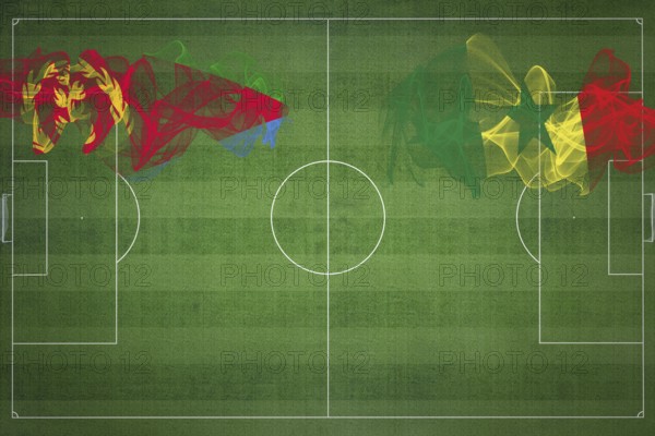 Eritrea vs Senegal Soccer Match, national colors, national flags, soccer field, football game, Competition concept, Copy space