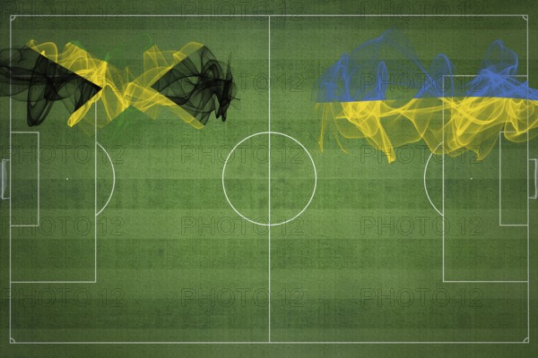 Jamaica vs Ukraine Soccer Match, national colors, national flags, soccer field, football game, Competition concept, Copy space