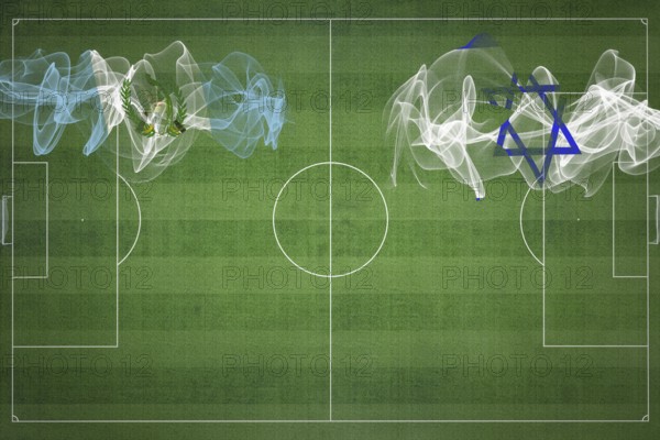 Guatemala vs Israel Soccer Match, national colors, national flags, soccer field, football game, Competition concept, Copy space